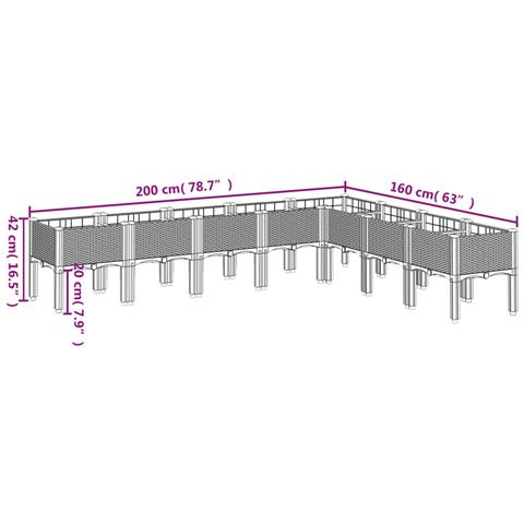 Fioriera Da Giardino Con Gambe Nera 200x160x42 Cm In Pp - Foto 7