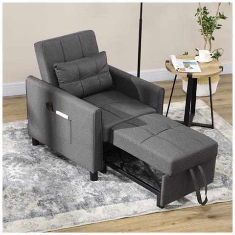 Poltrona Letto Singolo Reclinabile Su 3 Livelli Con Cuscino Extra, 69x82x85cm, Grigio - Foto 2