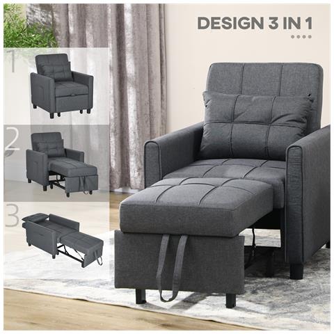 Poltrona Letto Singolo Reclinabile Su 3 Livelli Con Cuscino Extra, 69x82x85cm, Grigio - Foto 6