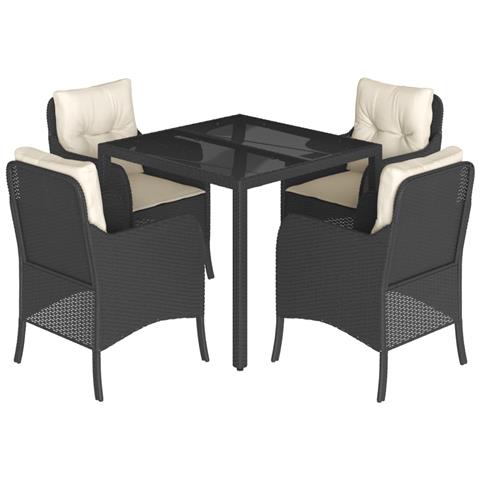 Set da Pranzo da Giardino 5 pz Nero con Cuscini in Polyrattan - Foto 1