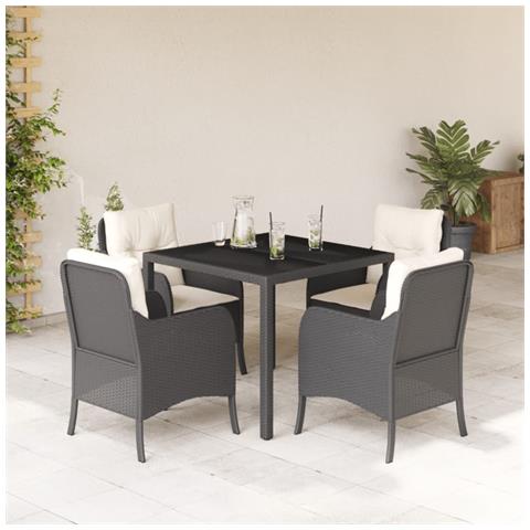 Set da Pranzo da Giardino 5 pz Nero con Cuscini in Polyrattan - Foto 8