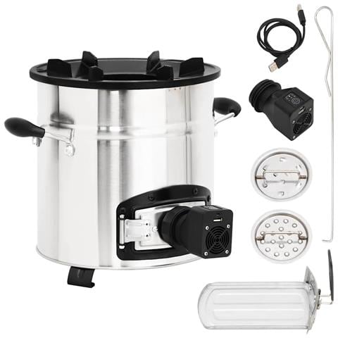 Stufa a Legna con Ventola USB Argento 35,5x26x28cm Acciaio Inox - Foto 1