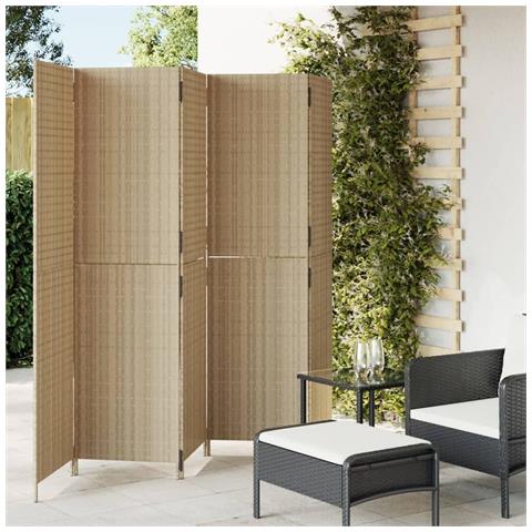 Divisorio Per Ambienti A 5 Pannelli Beige In Polyrattan - Foto 1