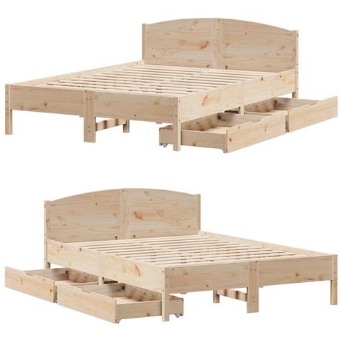 Letto senza Materasso 135x190 cm in Legno Massello di Pino - Foto 10