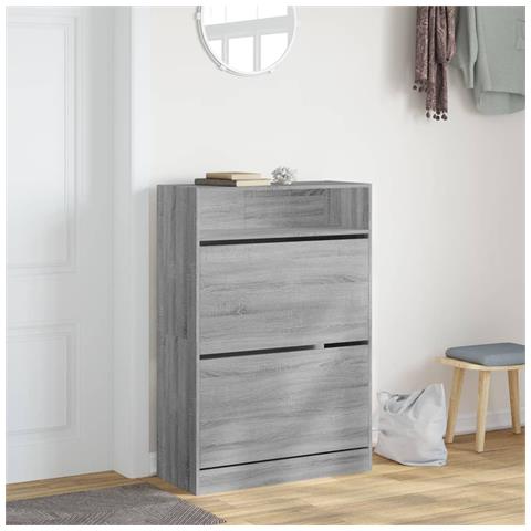 Scarpiera 2 Cassetti Ribaltabili Grigio Sonoma 80x34x116 Cm - Foto 2