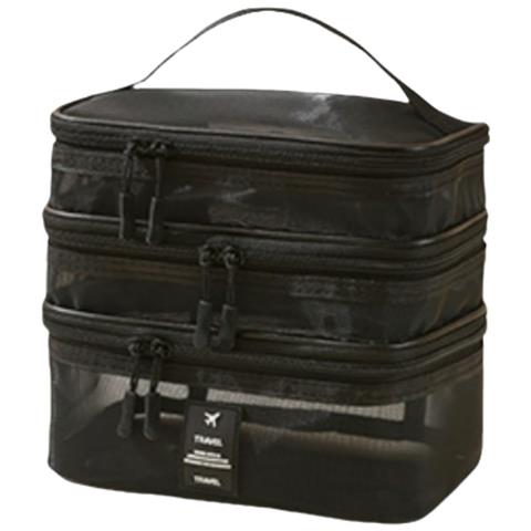 Borsa Organizer Portatile Per Trucchi A 3 Strati - Borsa Da Viaggio Per Cosmetici Black - Foto 1
