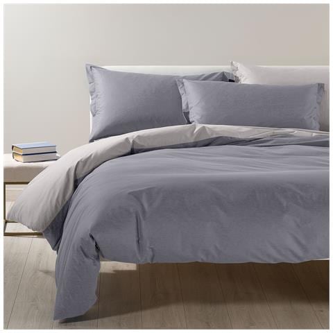 Completo Copripiumino Bicolor In Cotone Colore Grigio Misura Matrimoniale - Foto 2