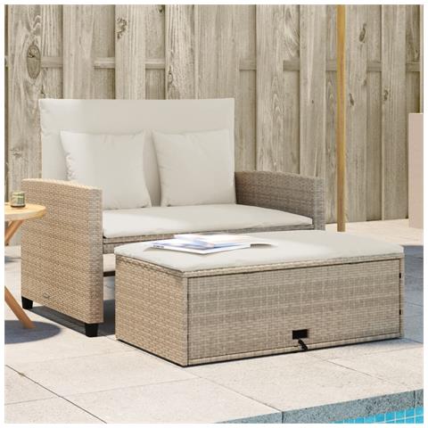 Divano da Giardino con Cuscini a 2 Posti Beige in Polyrattan - Foto 2