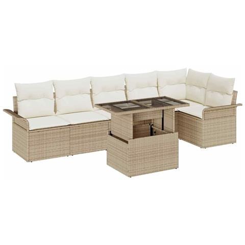 Set di divani da giardino a 7 pezzi con cuscini beige in rattan poli - Foto 1