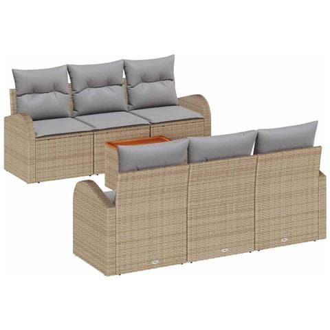 Set Divani Giardino  7 Pezzi con Cuscini Beige Rattan Polipropilene Acacia, Divano Giardino  2 Posti con Storage e Cuscini Beige Rattan Polipropilene - Foto 1
