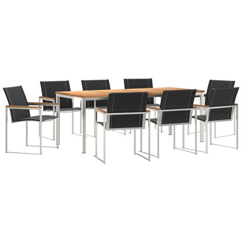 Set pranzo giardino  9 pezzi in legno massello di acacia, Tavolo pranzo esterno  200x90x74.5 cm in legno massello di acacia - Foto 1