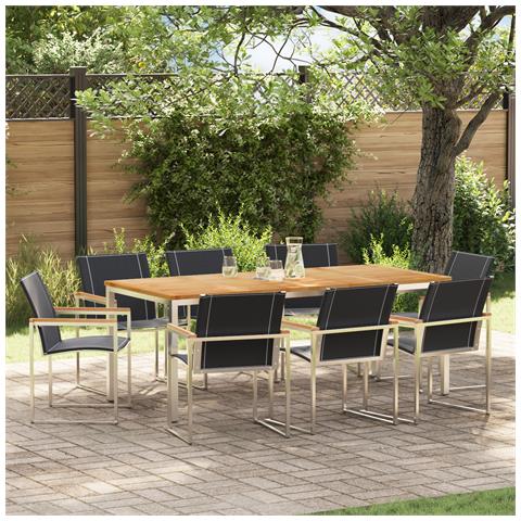 Set pranzo giardino  9 pezzi in legno massello di acacia, Tavolo pranzo esterno  200x90x74.5 cm in legno massello di acacia - Foto 2