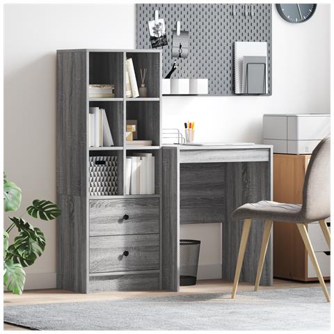 Scrivania con Archivio Grigio Sonoma Legno Ingegnerizzato - Foto 2