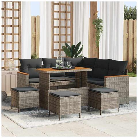 Set Divano da Giardino con cuscino 9 pcs Grigio Poly Rattan - Foto 2