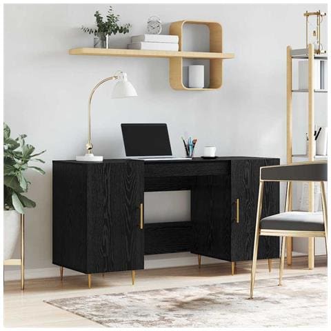 Scrivania Rovere nero 140 x 50 x 75 cm Legno multistrato - Foto 2
