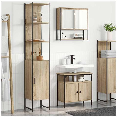 Set di mobili per il bagno con lo scaffale 3 pcs rovere sonoma - Foto 2