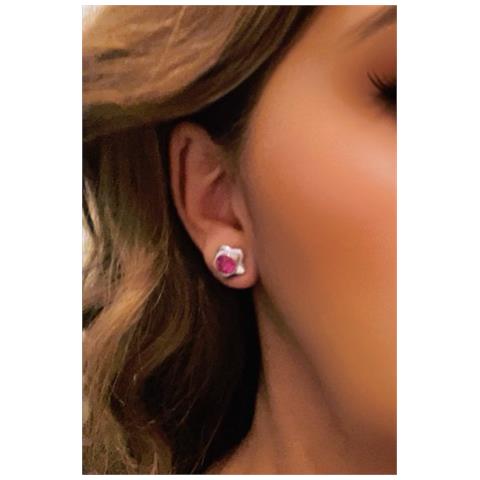 Ciondolo A Forma Di Fiore, Argento 10µ E Rosa Fucsia Sw - Foto 3