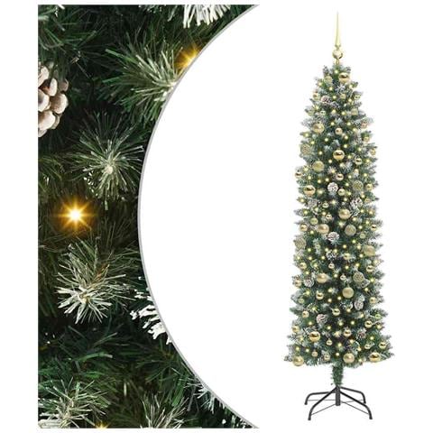 Albero di Natale Artificiale Sottile Verde e Bianco 210 cm - Foto 1