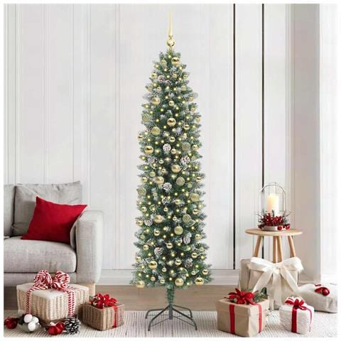 Albero di Natale Artificiale Sottile Verde e Bianco 210 cm - Foto 2