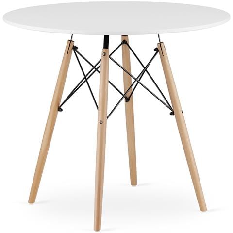 Tavolo da pranzo rotondo moderno Todi 90x90 cm, bianco + faggio - Foto 5