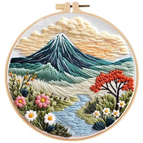 Kit Per Ricamo A Mano Fai Da Te - 3 Set Con Motivi Floreali Montani, Cerchio Da Ricamo E Utensili - Foto 2