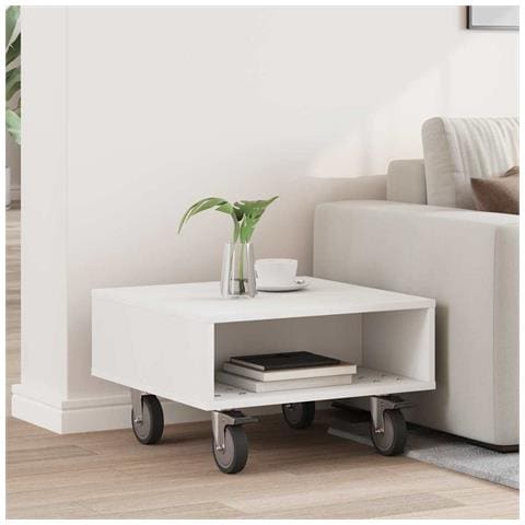 Tavolino con Ruote Bianco 50,5 x 50 x 30 cm Legno multistrato - Foto 2