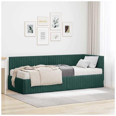 Struttura Letto Angolare con Materasso 2 pcs Verde Velluto - Foto 2