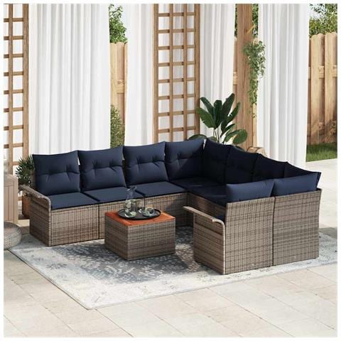 Set Divano da Giardino 9 pcs Grigio e Blu Navy polyrattan - Foto 2