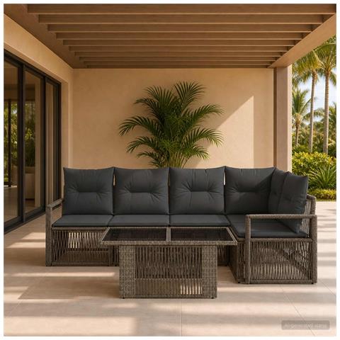 Set Divano da Giardino 5 pz Grigio e Grigio Scuro polyrattan - Foto 2