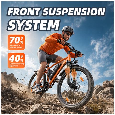 250W Elettrica, Mountain Bike da 26 pollici con batteria al litio rimovibile da 36V 10Ah, velocità massima 25km /h, autonomia 75km, trasmissione a 7 marce - Foto 2