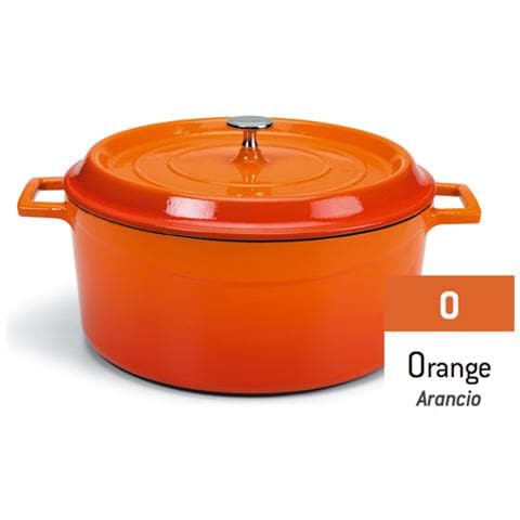 Casseruola Alta In Ghisa Smaltata Cocotte Completa Di Coperchio Arancio - Diametro Cm 24 - Altezza Cm 11-capacità Lt 4,5 - Foto 1