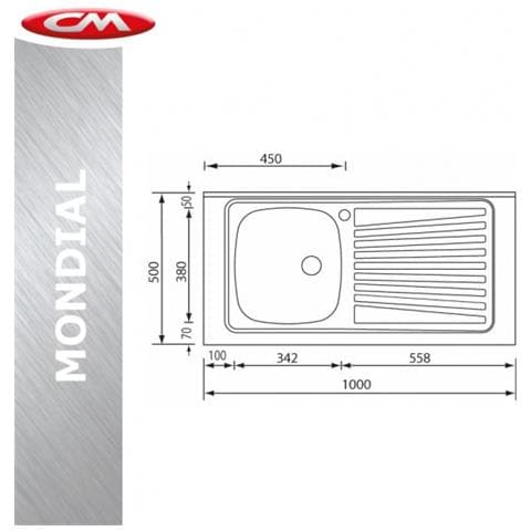 Lavello In Acciaio Inox Con 1 Vasca,   Serie Mondial Art.031031scssx Monoforo - 100x50 Inox A Magazzino - Foto 2