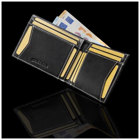 Portafoglio da uomo in pelle premium, ""Clever"", Nero /Bianco senza tasca portamonete - Foto 2