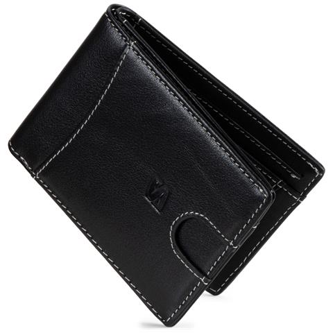 Portafoglio da uomo in pelle premium, ""Clever"", Nero /Bianco senza tasca portamonete - Foto 1