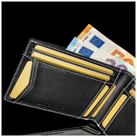 Portafoglio da uomo in pelle premium, ""Clever"", Nero /Bianco senza tasca portamonete - Foto 6