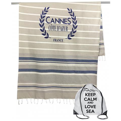 tex family Telo Mare FOUTA Cinque Terre Misura Grande CM.100X200 con Zaino Spiaggia Keep Calm 5TRR