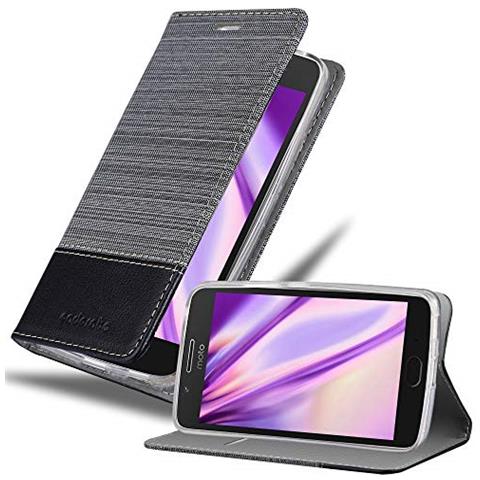 Custodia Compatibile Con Motorola Moto G5 Plus In Grigio Nero - Coperchio Protettiva Con Chiusura Magnetica, Funzione Stand E Tasca Per Le Carte - Foto 1