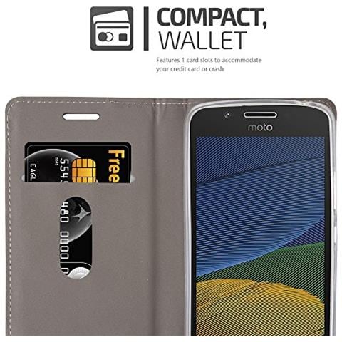 Custodia Compatibile Con Motorola Moto G5 Plus In Grigio Nero - Coperchio Protettiva Con Chiusura Magnetica, Funzione Stand E Tasca Per Le Carte - Foto 2