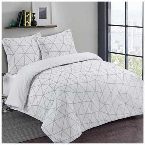 Duvet Set 100% Cotone Hugo - 1 Copripiumino 220x240 Cm + 2 Federe 65x65 Cm In Bianco E Nero - Foto 3