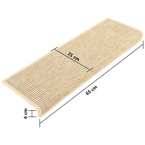 Tappeti Adesivi Scale Aspetto Sisal 15pz 65x21x4cm Beige Chiaro - Foto 2