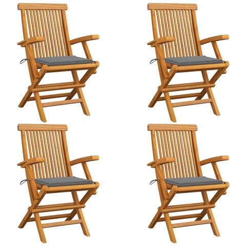 Sedie da Giardino con Cuscini Grigi 4 pz Massello di Teak - Foto 1