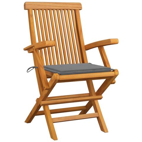 Sedie da Giardino con Cuscini Grigi 4 pz Massello di Teak - Foto 10
