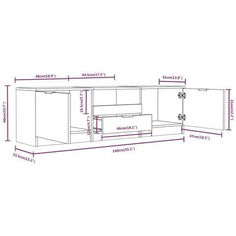 Mobile Tv Rovere Fumo 140x35x40 Cm In Legno Ingegnerizzato - Foto 2