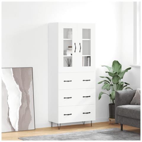Credenza Bianca 69,5x34x180 Cm In Legno Multistrato - Foto 6