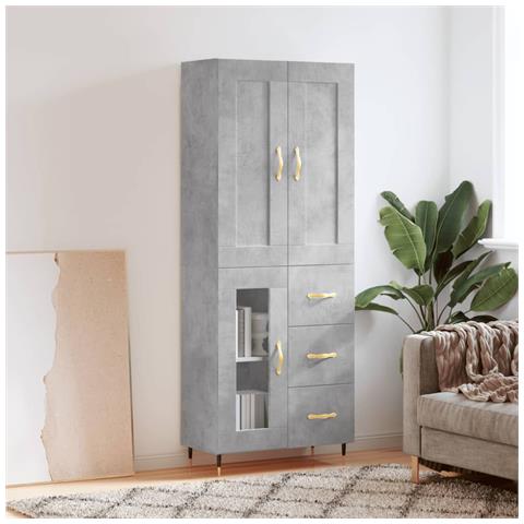 Credenza Grigio Cemento 69,5x34x180 Cm In Legno Multistrato - Foto 6