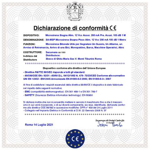 Avviso Pericolo Bici Sirena Piezoelettrica Stagna 12 Vcc Assorbimento 200 Ma Pressione Acustica 105 Db A 1 Metro Frequ - Foto 2