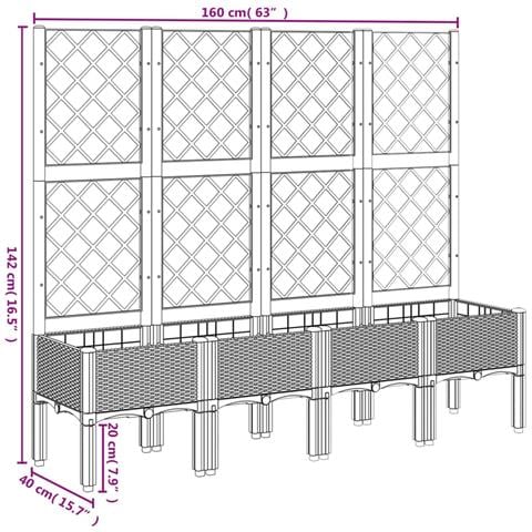 Fioriera Da Giardino Con Traliccio Marrone 160x40x142 Cm In Pp - Foto 7