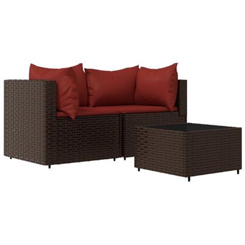 Set Mobili Da Giardino 3 Pz Con Cuscini In Polyrattan Marrone - Foto 1