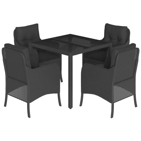 Set da Pranzo da Giardino 5 pz Nero con Cuscini in Polyrattan - Foto 1