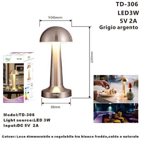 Lampada Da Tavolo Grigio Ricaricabile Usb Effetto Touch Luce Decorativa 306 - Foto 2